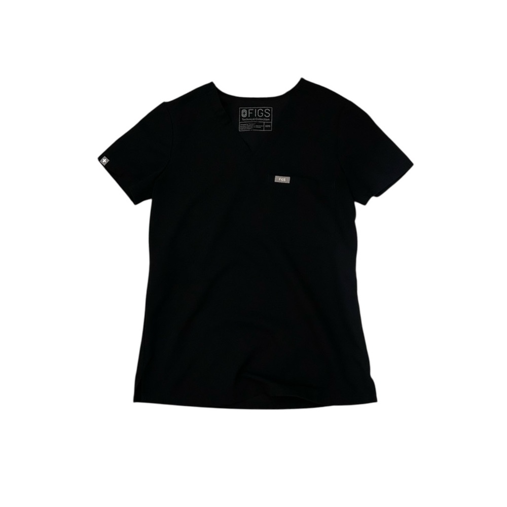 Figs Catarina One-Pocket Black Scrub Top, Size XXS